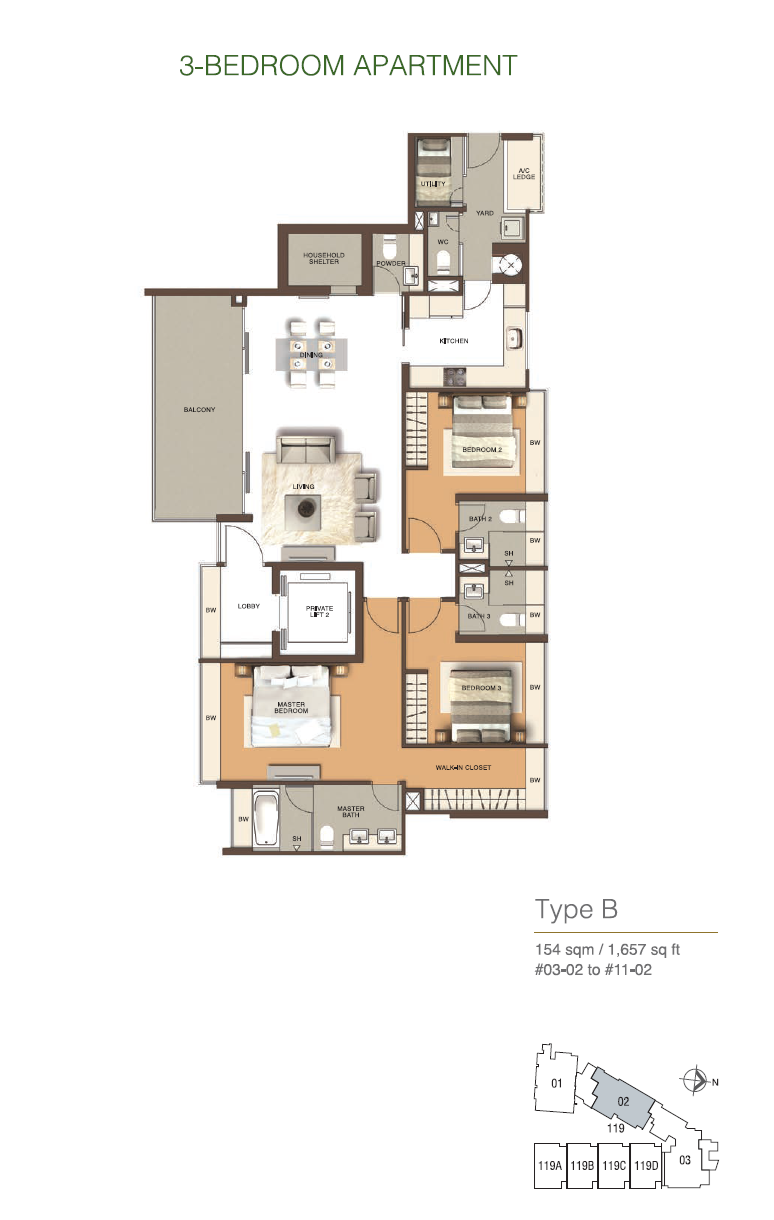 Residences @ Emerald Hill 3 Bedroom Floor Plan 2